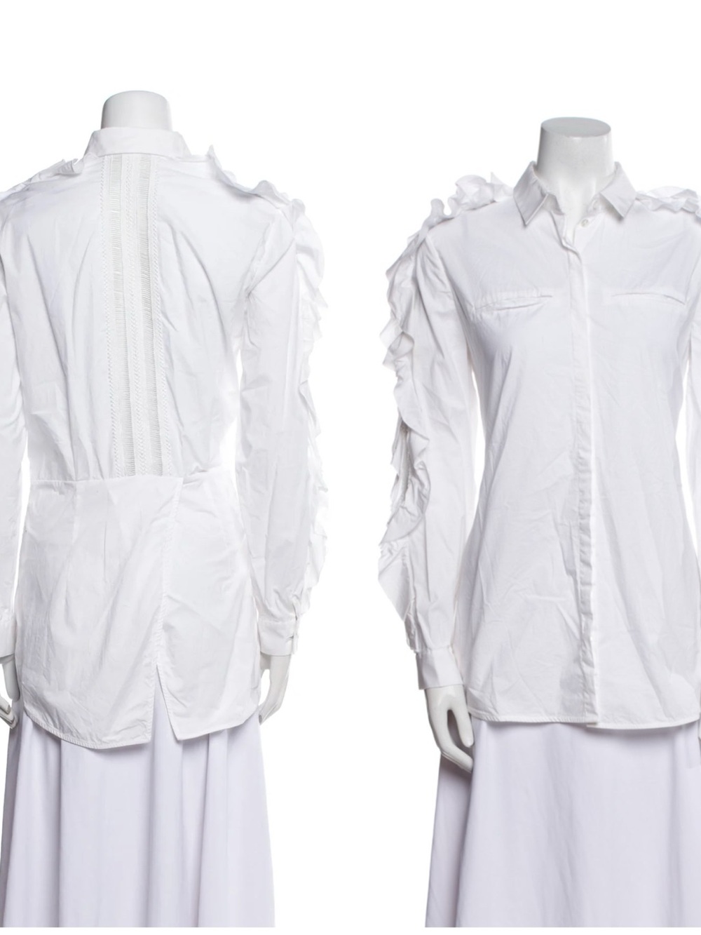 Anne Fontaine White Ruffle-Trim Button Down Shirt